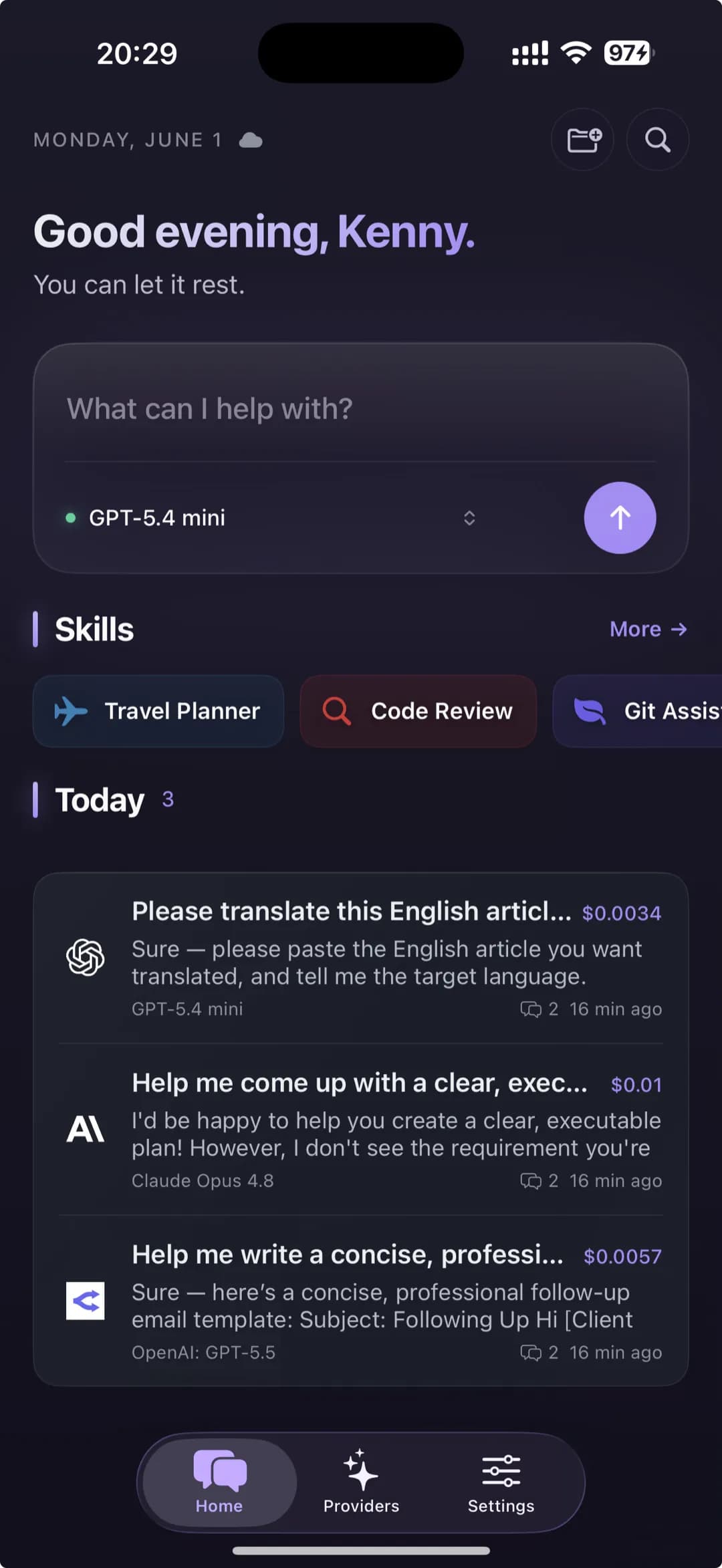 Home base · every chat in one place
