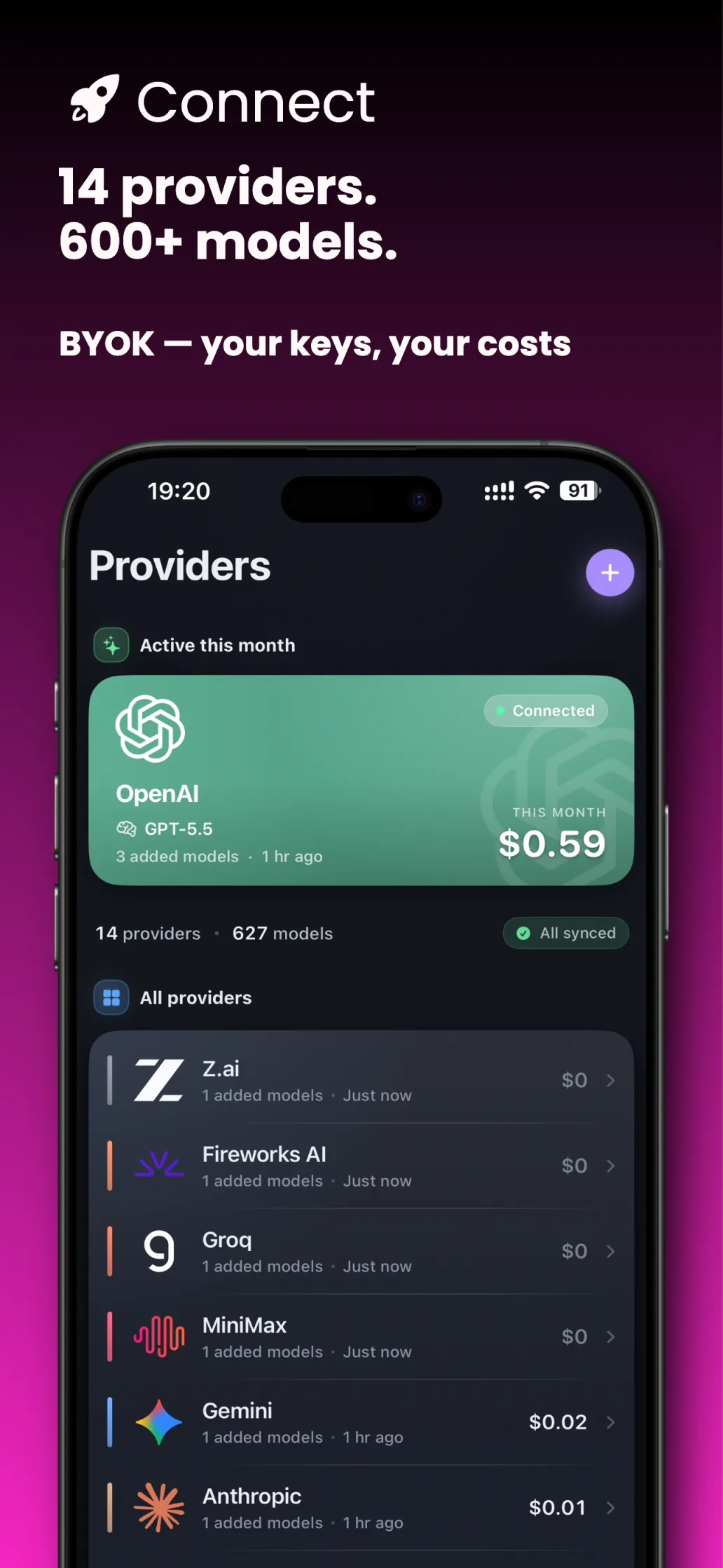 15 providers, connected with your own keys