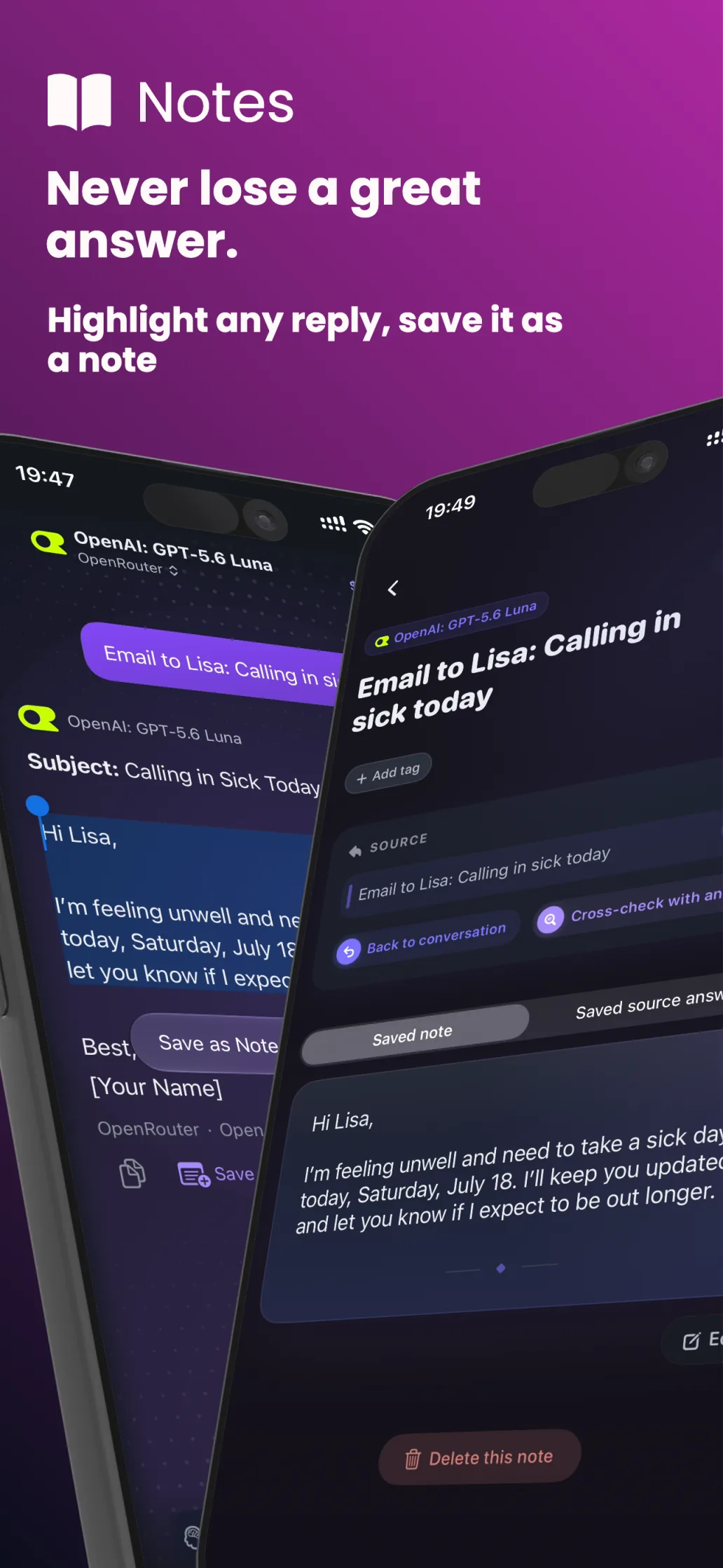 Save any answer as a note, instantly