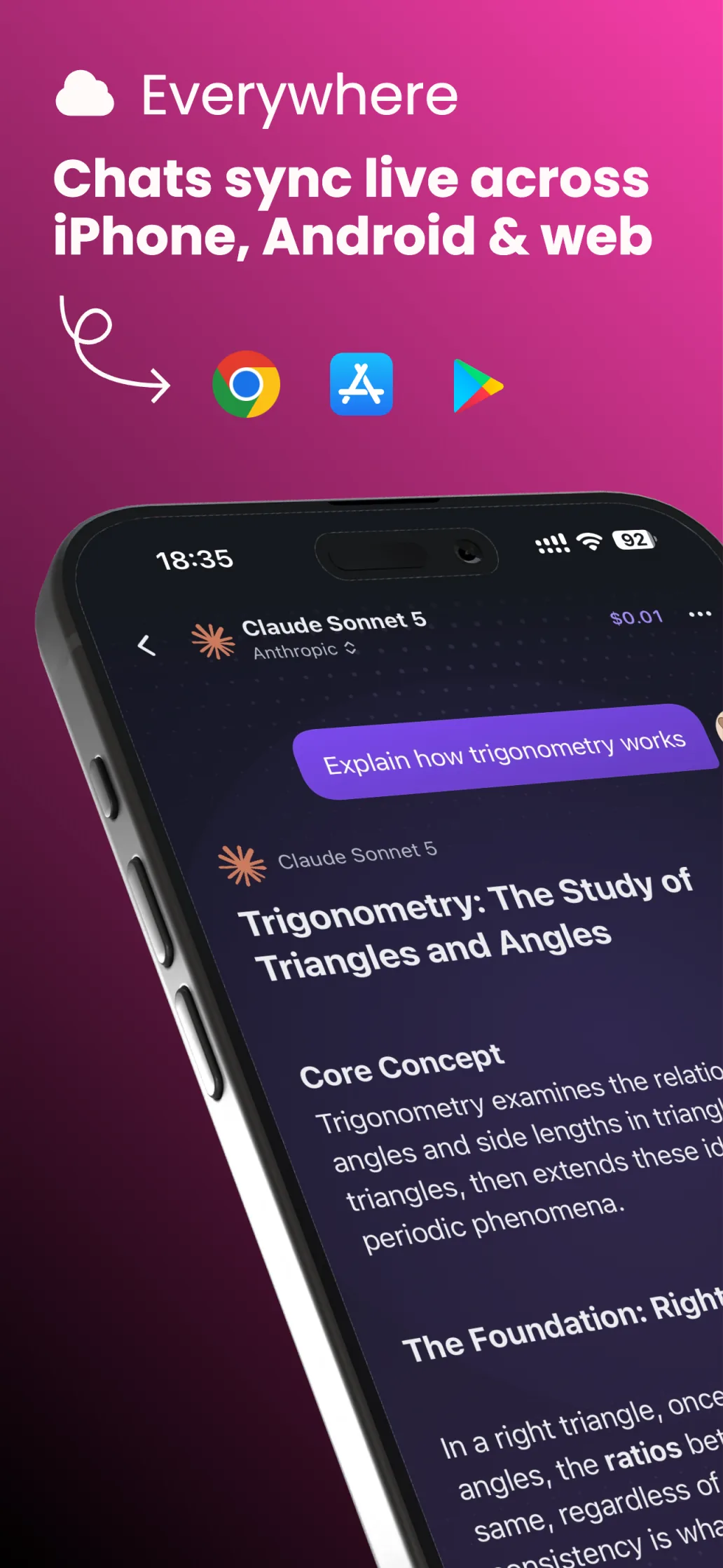 Synced across iPhone, Android and the web